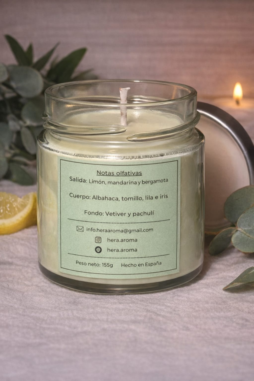Brisa Verde – Vela de Cera de Soja | Limón, Albahaca y Vetiver
