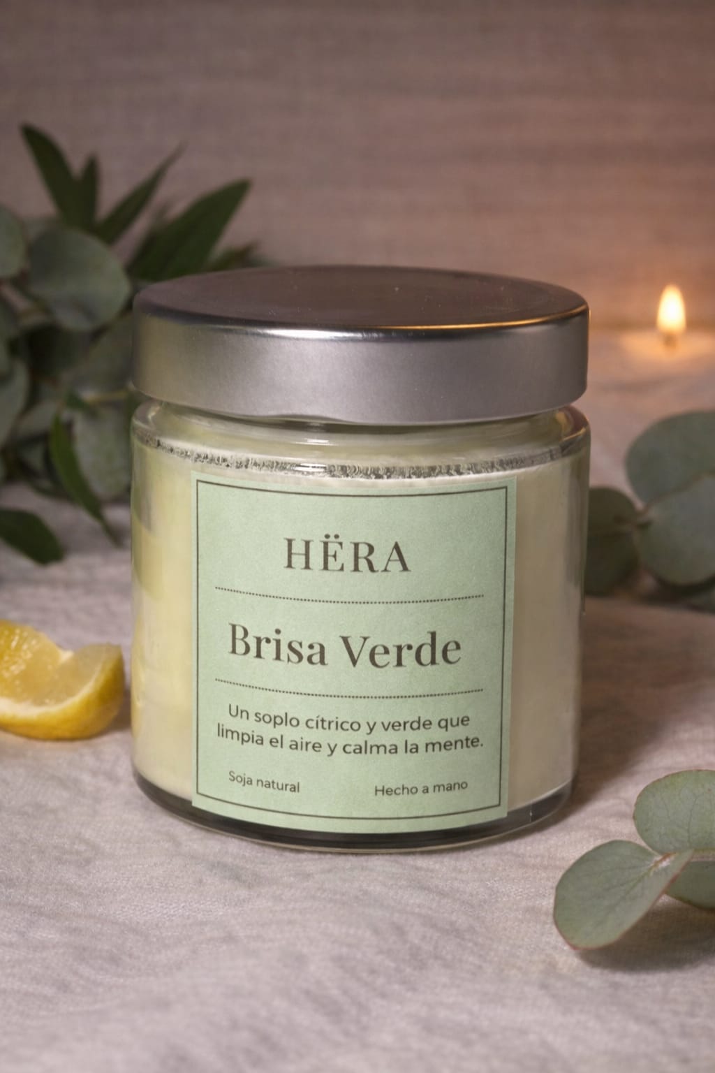 Brisa Verde – Vela de Cera de Soja | Limón, Albahaca y Vetiver