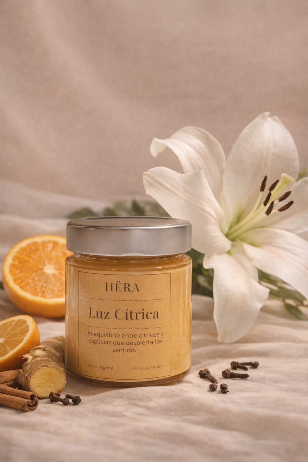 Luz Cítrica – Vela de Cera de Soja | Naranja, Canela y Vainilla